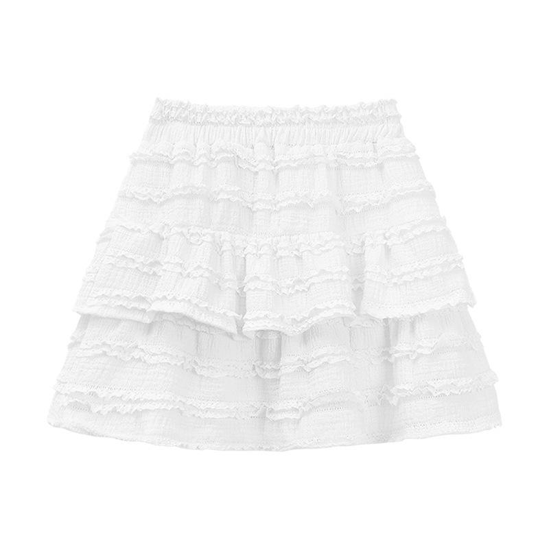 Women's White Lace Puffy Mini Skirt - High-Waisted A-Line Ballet Style, Summer 2026 Collection.