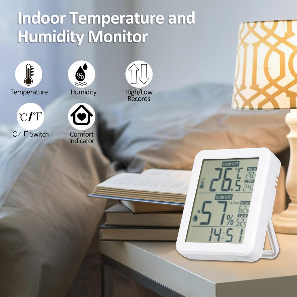 HABOTEST Mini Digital Hygrometer and Thermometer Indoor Humidity Meter Room Temperature Sensor with Stand and Hole