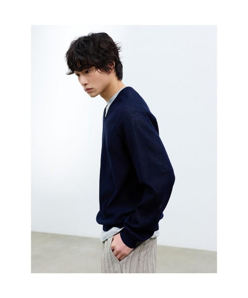 Saendeusaundeu (Unisex) Sheer V-Neck Sweater Navy