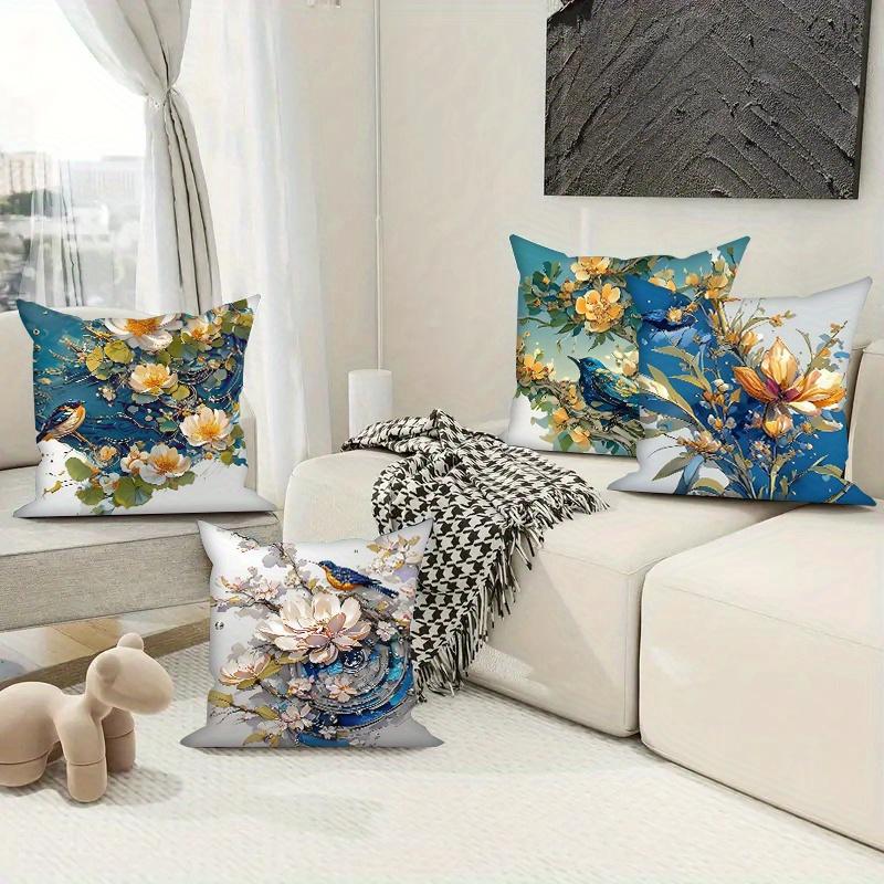 Elegant Floral and Bird Theme Digital Printing Pillow Cover Short Plush Suitable Living Rooms Bedrooms Sofas Throw Cushion Cover