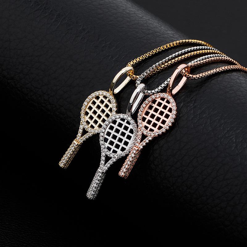 Gioielli di Moda Argento Sterling 925 Zircone Racchetta da Tennis Sportivo Ciondolo Collana Gioielli Regalo