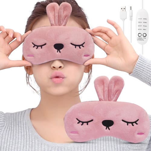 Cute USB-Powered Steam Eye Mask, Electric Heating Eye Massager for Relieving Sleep, Temperature Control, Timer Setting, Light Blocking, Lightweight, T