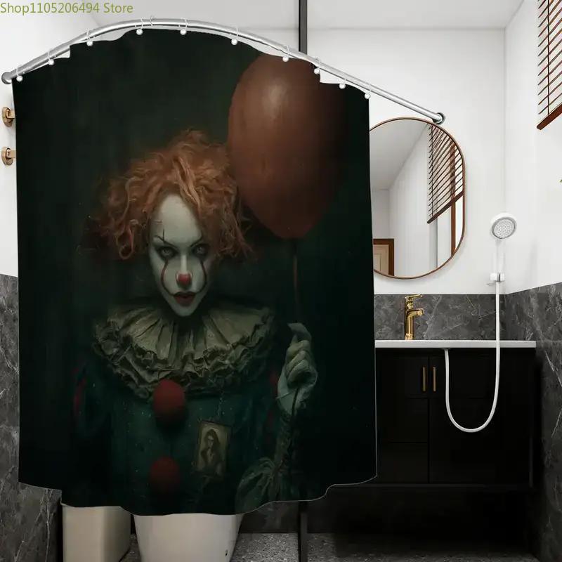 A Bathroom Shower Curtain for Halloween Masquerade, Featuring a Clown Celebration Design, Includes 12 Hooks, Measuring 180*180