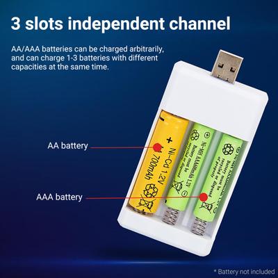 Cargador de batería carga rápida segura con indicador LED 3 ranuras USB AA/AAA adaptador de carga de batería recargable para Radio