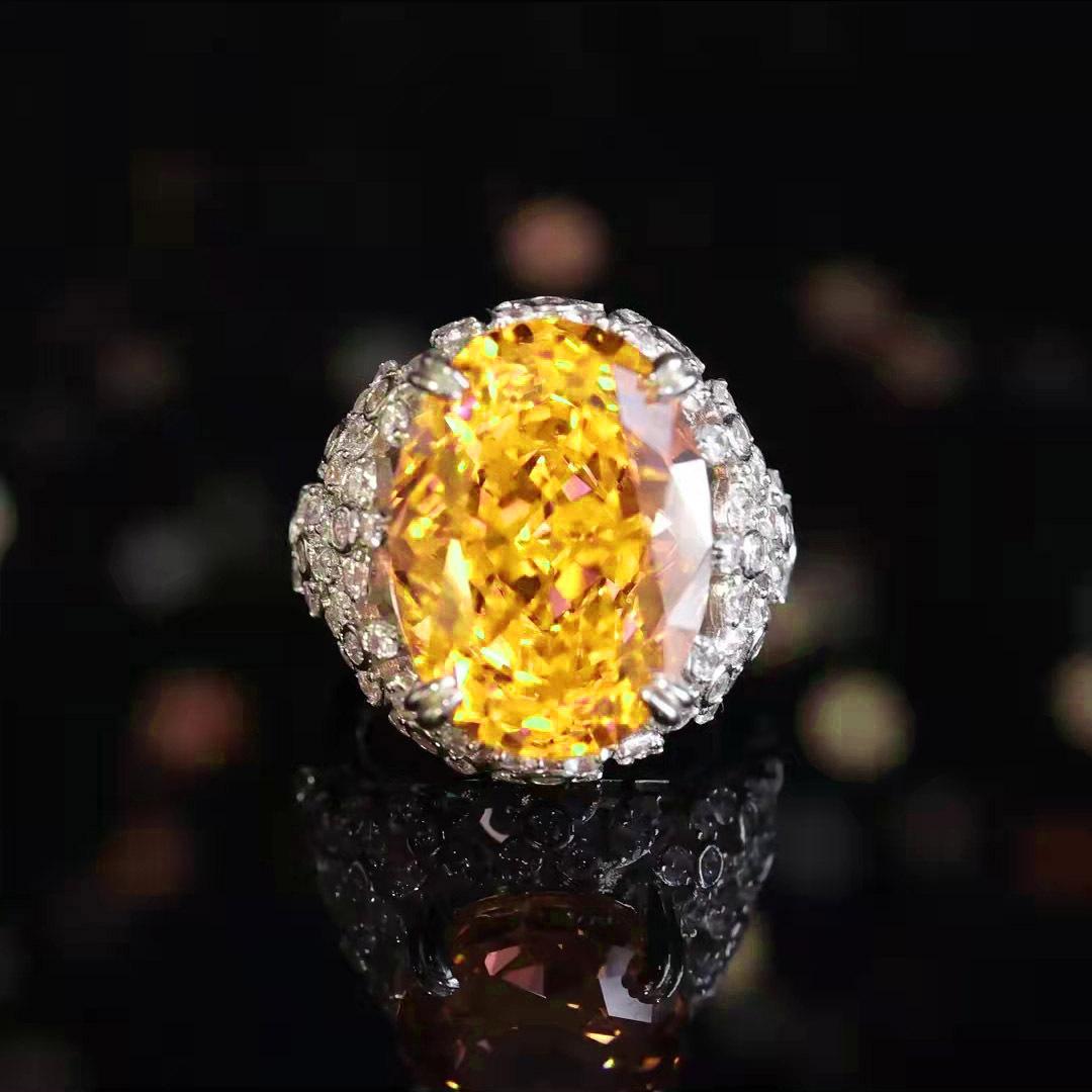 

2026 New High Carbon Diamond Ring European and American Luxury Wedding Slightly Inlaid with Diamonds Yellow Diamond Open Ring Resizable