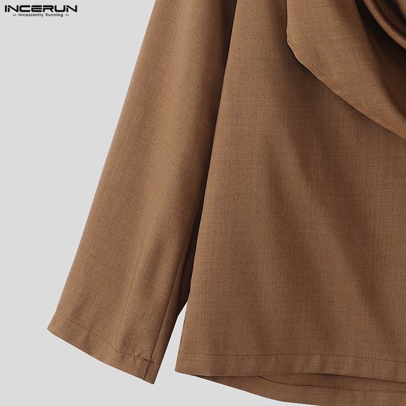 INCERUN Spring Men Swing Collar Low Cut Long Sleeve Casual Loose Solid Shirts Tops