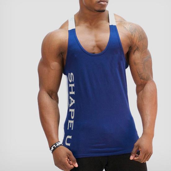 Erkek Harf Baskılı Renk Bloklu Kolsuz U Yaka Yelek Slim Fit Fitness Atlet