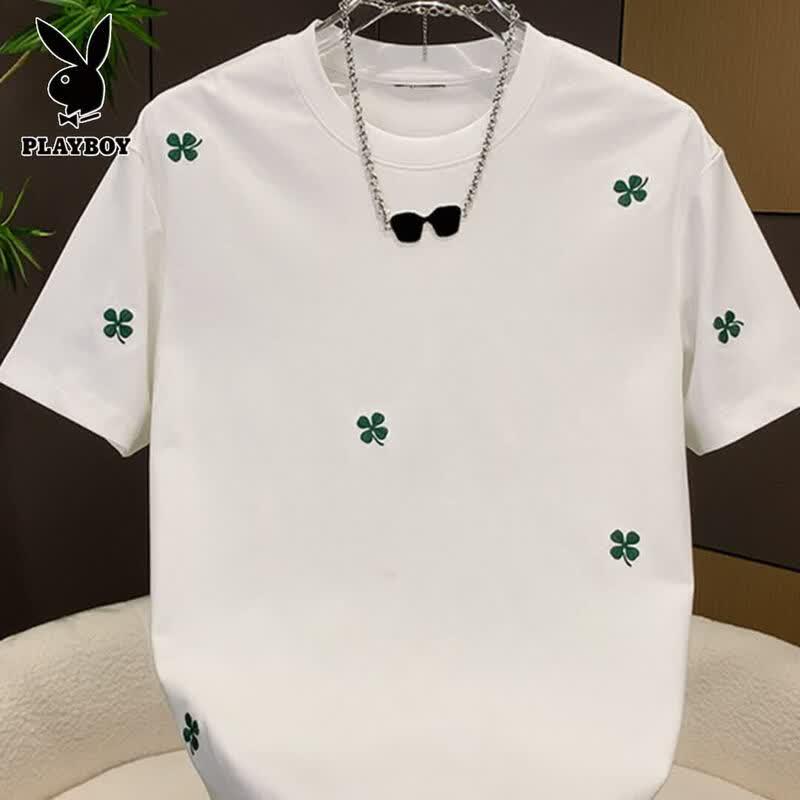 PLAYBOY Men s Lucky Clover Embroidered Short Sleeve T-shirt 2XL