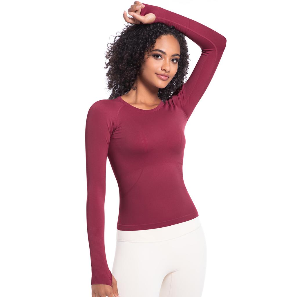 Auroth Trička na jógu s dlouhým rukávem a otvorem pro palec Dámský sportovní top do posilovny Jednobarevné Běžecké Slim Strečové Fitness trička