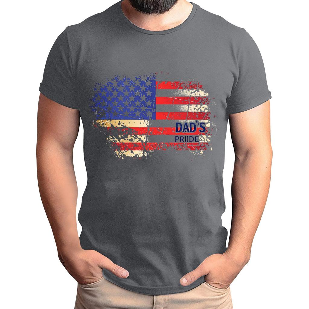 Tricou de Bărbați cu Imprimeu Steag pentru Ziua Tatălui, Top Lejer Casual cu Mânecă Scurtă