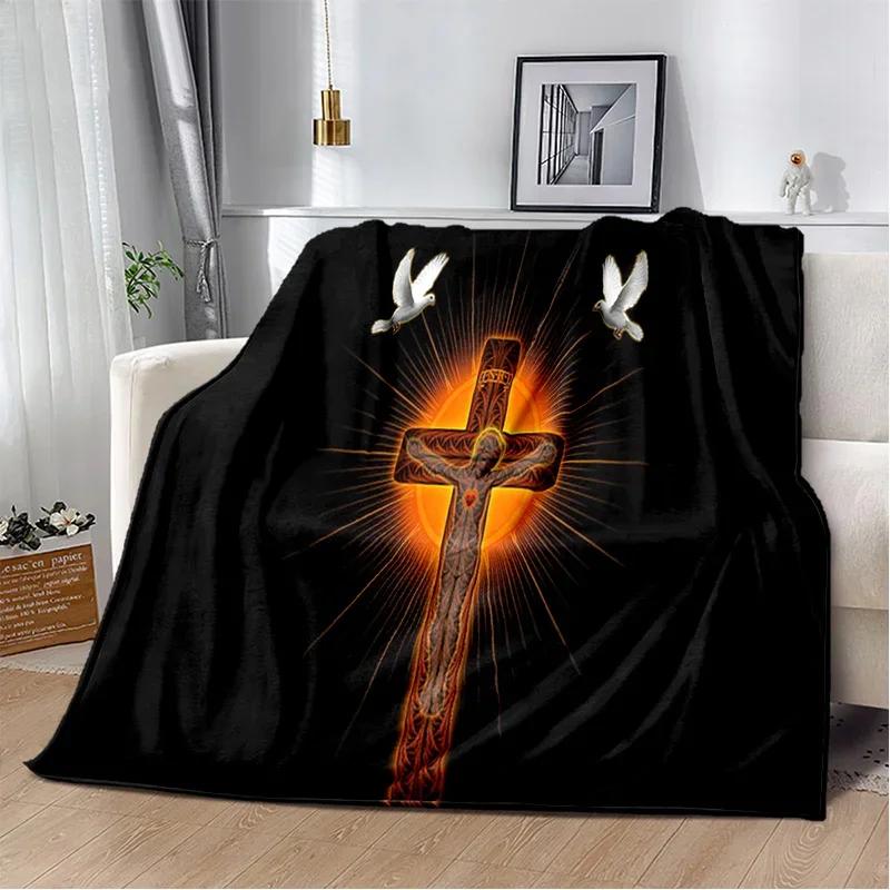 Hellige Bibel Kors Jesus Be Mykt Plysjteppe, Flanellteppe Kasteteppe for Stue Soverom Seng Sofa Piknikdeksel Barn