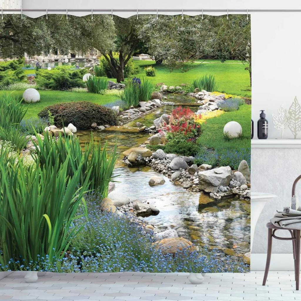 Garden Landscape Shower Curtain Forest Nature Flowers Plants Rural Park Scenery Bath Curtains Modern Printed Bathroom Decor Sets
