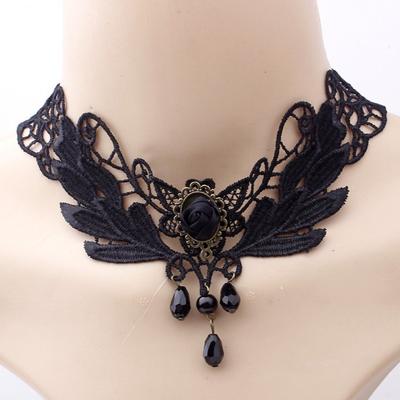Gothic Victorian Black Lace Necklace Women Girl Boho Crystal Tassel Sexy Lace Choker Dark Loli Style Jewelry