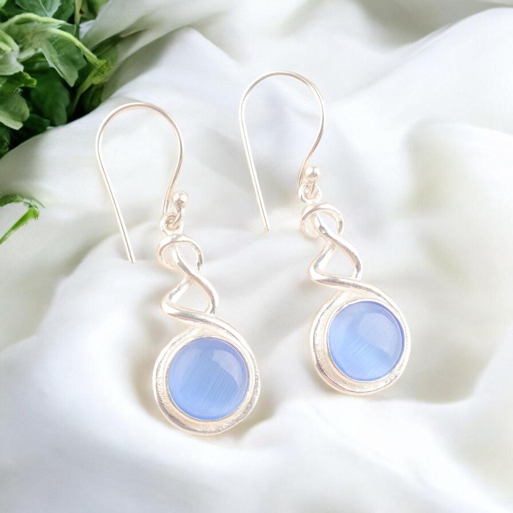 Dark Blue Cat's Eye 925 Silver Jewelry Earrings, Birthstone Earrings For Women's CE-14-33