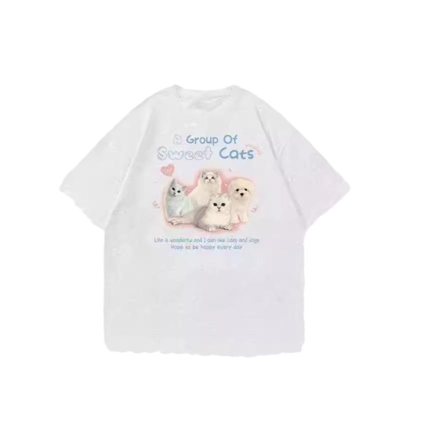 Large size 100kg high-end pure cotton short-sleeved t-shirt women's summer new loose American trendy brand design sense clothes