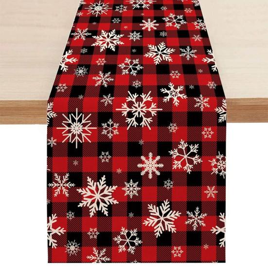 Table Runner Eye-catching Washable Table Durable Soft Plaid Christmas Snowflake Pattern Cloth for Kitchen