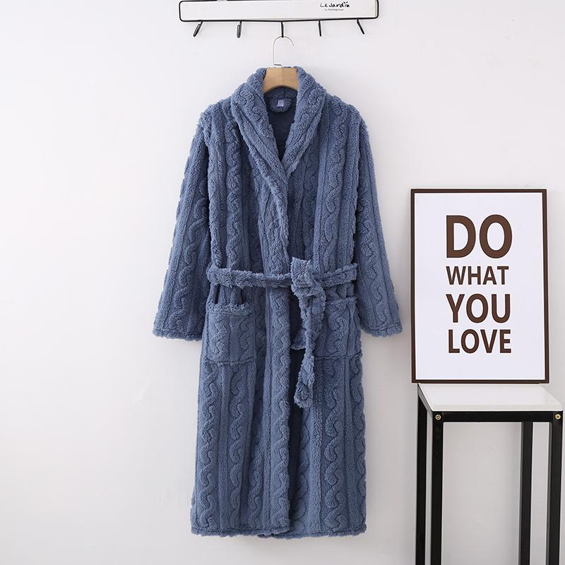 Winter Warm Coral Fleece Couple Long Robe Thick Flannel Women Sexy Bathrobe Sleepwear Nightwear Loose Casual Homewear Loungewear