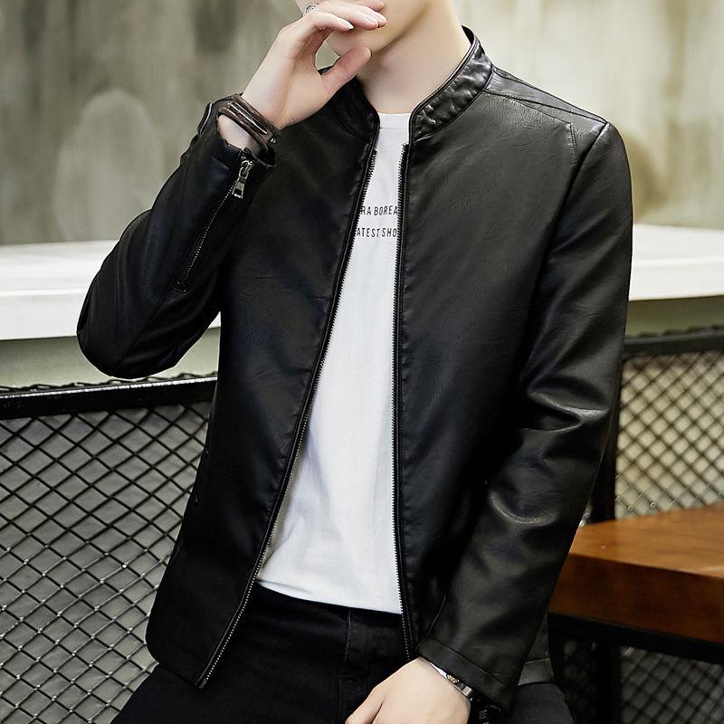 

Men s PU Leather Motorcycle Jacket with Fleece Lining - Autumn/Winter Style, Plus Size Available Large (L)