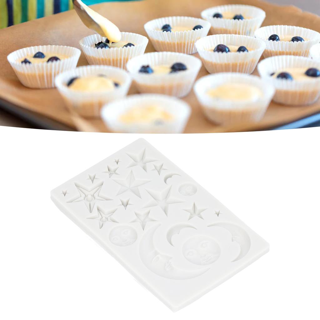 D5 Silicone Fondant Cake Mold Star Moon Face Nonstick Food Grade Silicone Reusable Heat Resistant Odorless Chocolate Home Molds
