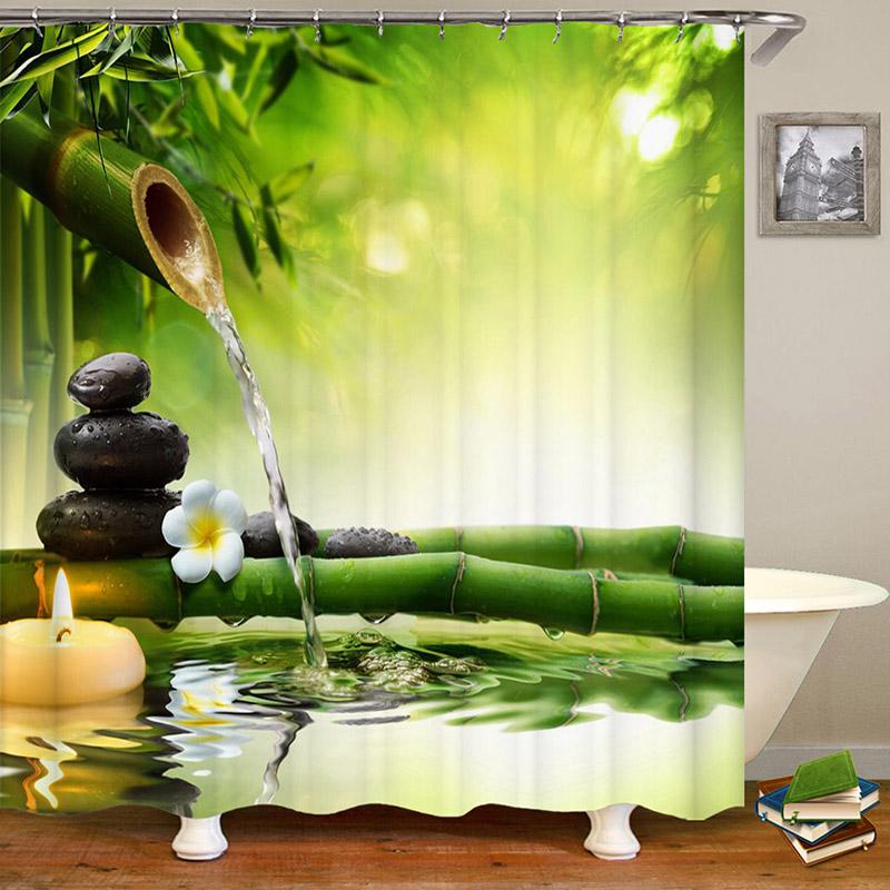 

Водопад Бамбук Водонепроницаемый Устойчивый к плесени Занавеска для ванной Занавески для душа 12 крючков A,180x180cm