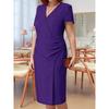 QICED Fashion Summer Spring Solid Color Print Short Sleeve V-Neck Casual Dresses