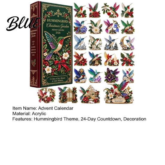 24 Day Advent 2D Acrylic Calendar 24-Day Christmas Garden Calendar Hummingbird Countdown with Decorations Bird