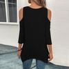 Magliette a maniche a 3/4 da donna Colore Orlo Irregolare Spalle Scoperte T-shirt per Primavera/Estate Top Base Casual Pullover