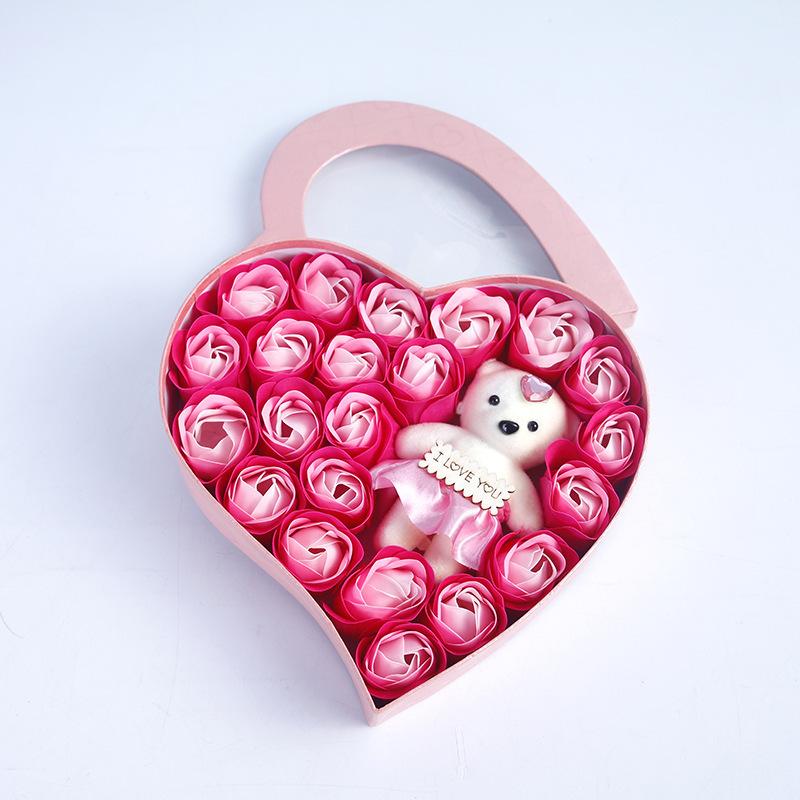 Flower Red Pink Soap Rose Love Gift Box With Bear Valentine's Day Mother's Day Anniversary Gift Wedding Party Decorations