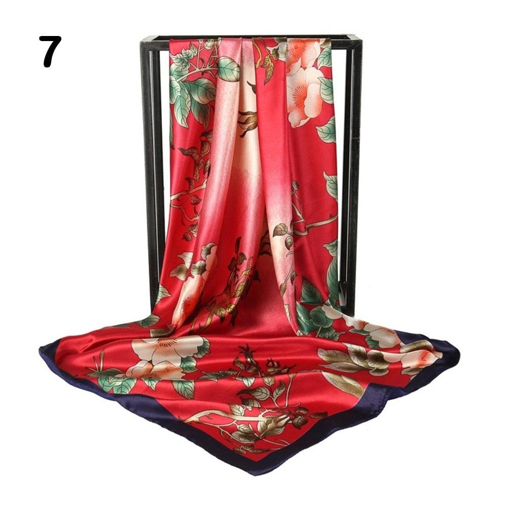 90*90cm Hijab Scarf Floral Pattern Neckerchief Simple Silk Square Scarf