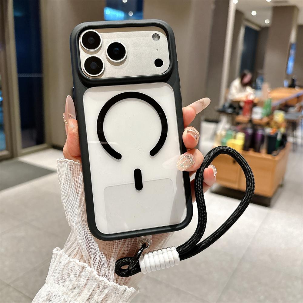 Luxury Lanyard Clear Slim Acrylic Magnetic Phone Case For iPhone 17 16 15 14 13 12 Pro Max For Magsafe Wireless Charging Cover