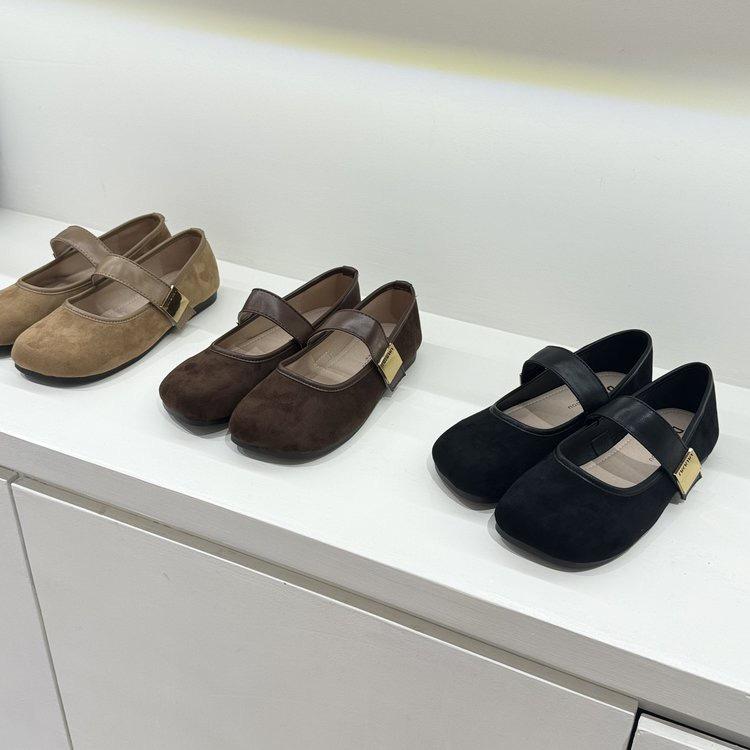 Retro round head suede flat bottom shallow mouth single shoes women's spring and autumn new gentle word with Mary Jane shoes