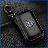 For Alfa Romeo 159 147 156 166 Giulietta Giulia Mito Stelvio Brera Spider 1Pcs Leather Emblem Car Key Case Keychain Zipper Key Case Bag