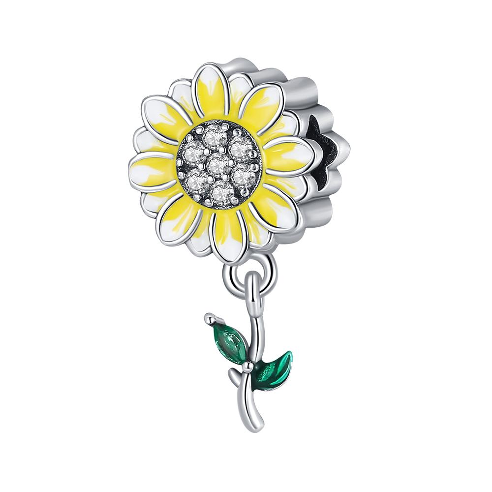 Flower Charms Fit Bracelets Sunflower 925 Silver Tulip Sakura Daisy Rose Flowers Beads DIY Jewelry Making