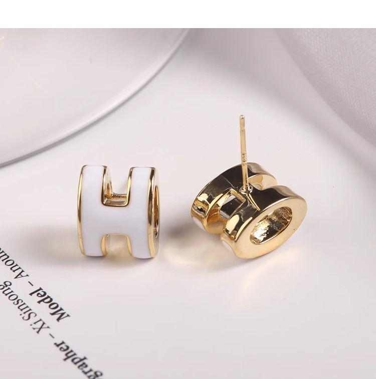 Mashi Standard H-Buchstaben Emaille Ohrstecker - Leichter Luxus, Modischer Klassischer Stil für Damen