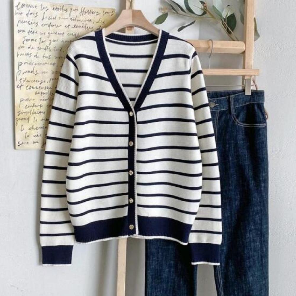 New ArriValS Open Run Women S Stripe Knit V Neck Open Cardigan