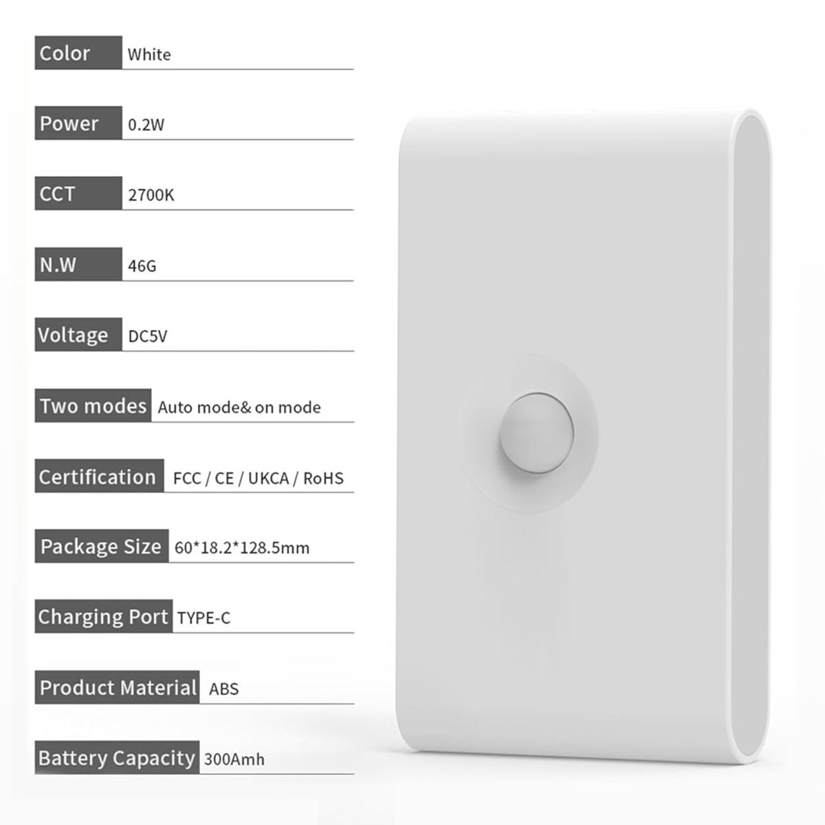 

Датчик движения светодиодный ночник беспроводной магнитный 2700k 0.2w Type-c зарядка Abs 300amh настенный умный светильник для спальни коридор прикроватный