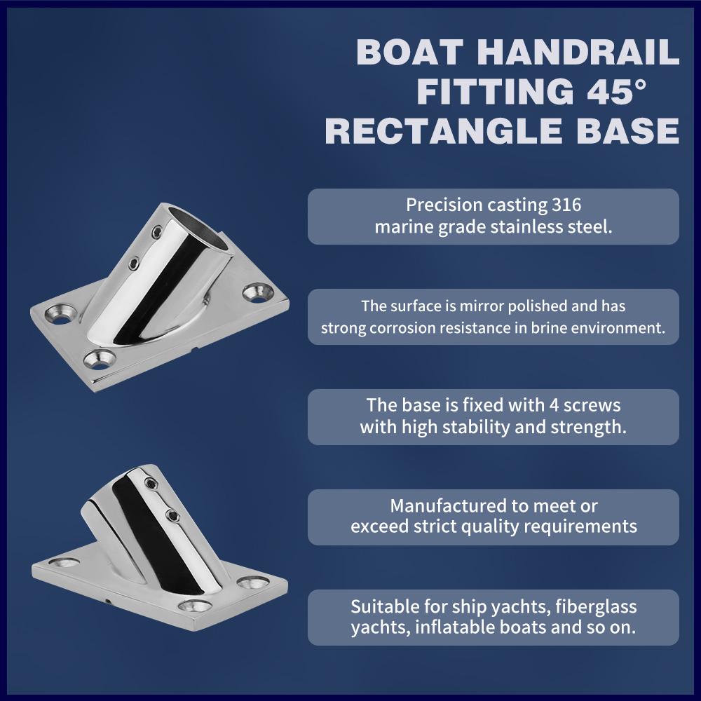 22/25mm Tube Pipe Base 45° Marine 316 Stainless Steel Rectangular Base Handrail Fittings Accessories Boat Hardware
