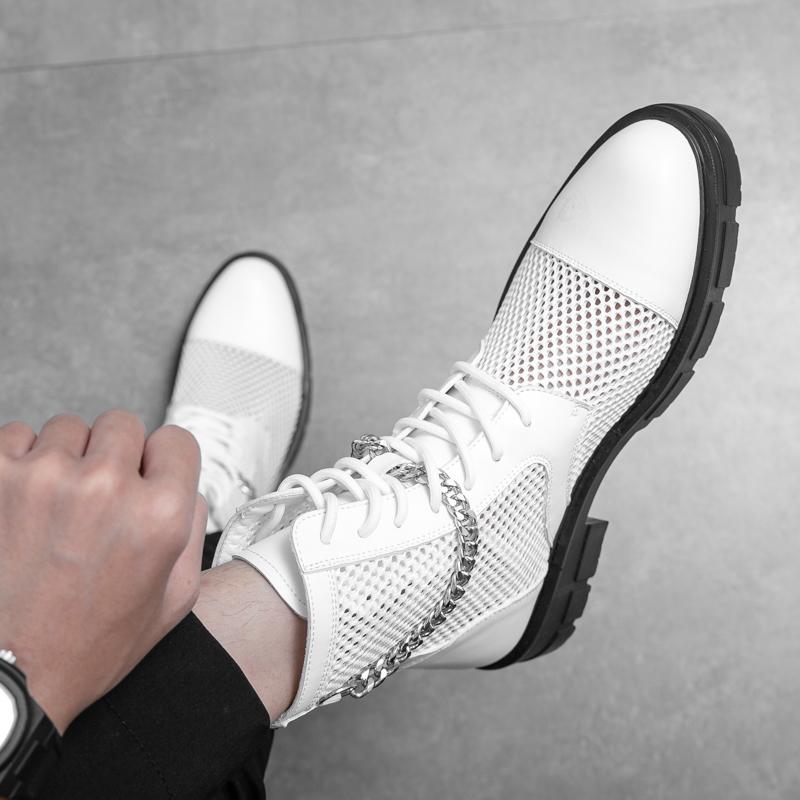 Fashion Men's High Top Sandals Mesh Lace-Up Ventilate Roman Sandals Fashion Boots Platform Shoes Man Summer White Short Boots Boots Male