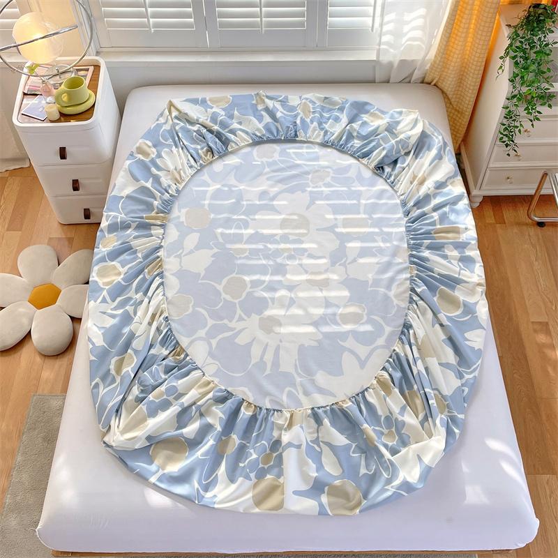 Blue White Floral Pattern Fitted Sheet Set Abstract Flowers Cotton Bedding Set Skin-friendly Non-slip Bedspread with Pillowcases