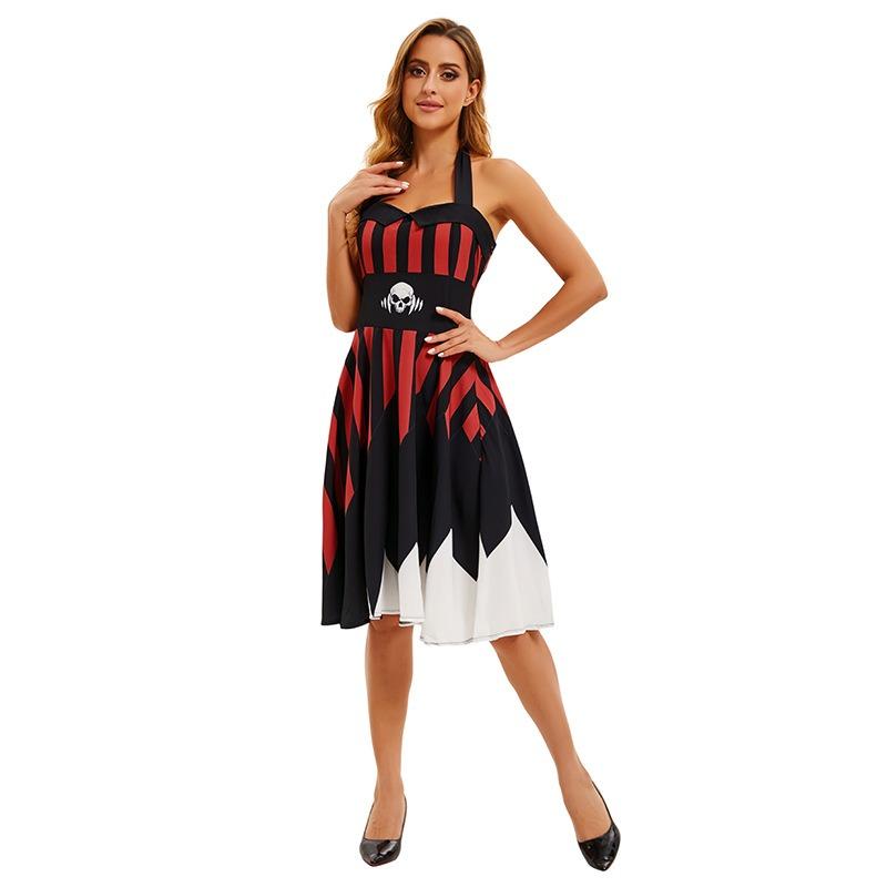 Neues Halloween-Kleid Damen Bedrucktes Trägerkleid Bühnenauftrittskleid Damen