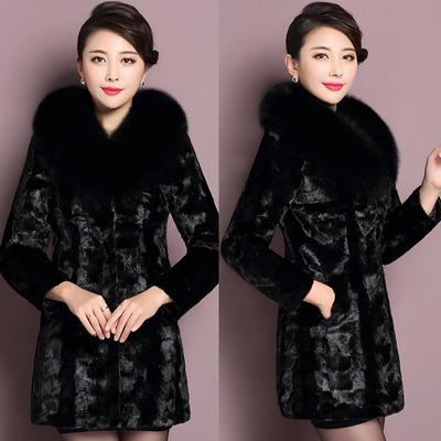 Autumn and Winter New Imitation Mink Skin Coat Medium Long Imitation Fur Coat Imitation Fox Collar Collar Combination Mink Women's Whole Mink