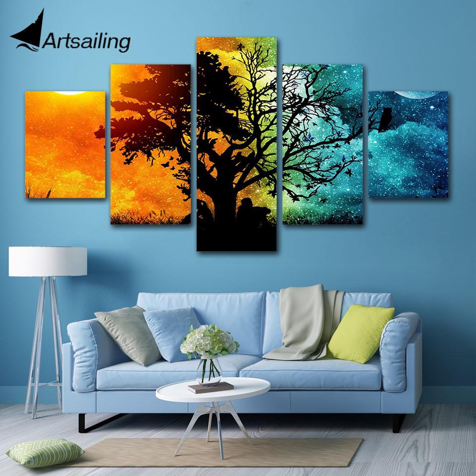 5 Pieces Landscape Tree Sky Wall Art Picture Gift Home Decoration Canvas Print Painting for Living Room Printed On Canvas