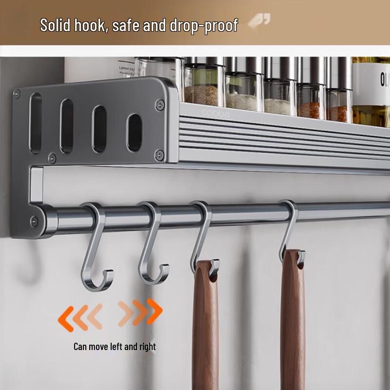 60cm No-Drill Wall-Mounted Kitchen Storage Rack with Chopstick/Knife Holders & 6 Hooks
