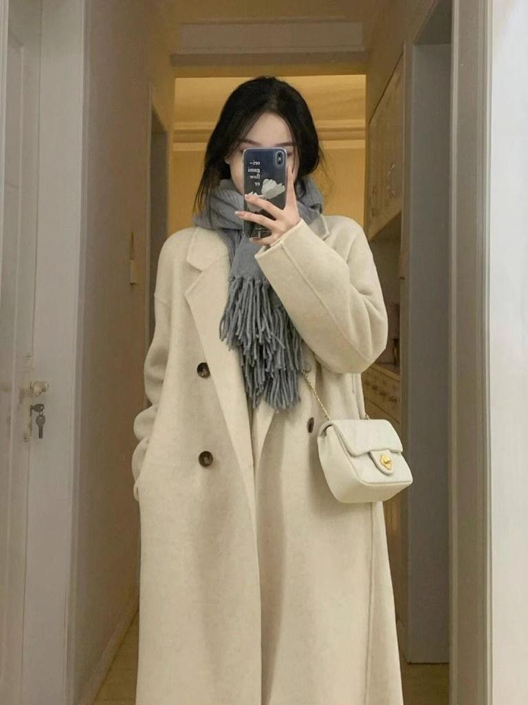 Korean Style Women's Mid-Length Wool Coat: 2024 Autumn/Winter Slimming Fashion