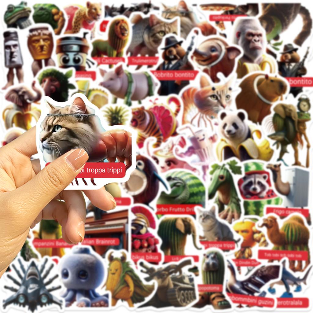 60PCS Italian Brainrot Abstract Animals Decals Tung Tung Tung Sahur Stickers Notebook Scrapbook Phone Cartoon Gifts Sticker