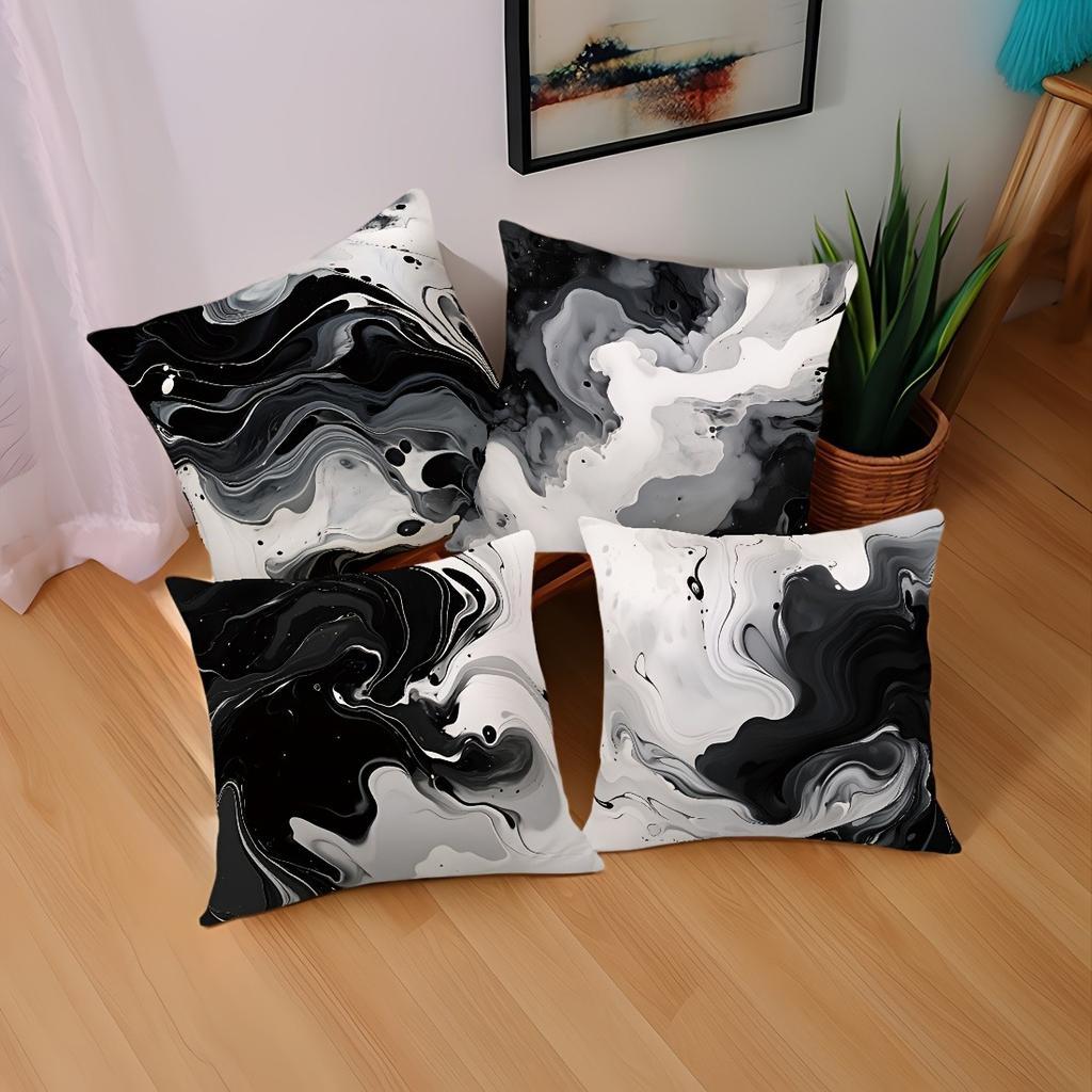 Black And Gold Brushstroke Art Pillowcasebedroom Living Room Sofa Home Decor Polyester Cushion Cover With Zipper