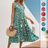 Cross-Border Sleeveless V-Neck Print Beach Dress