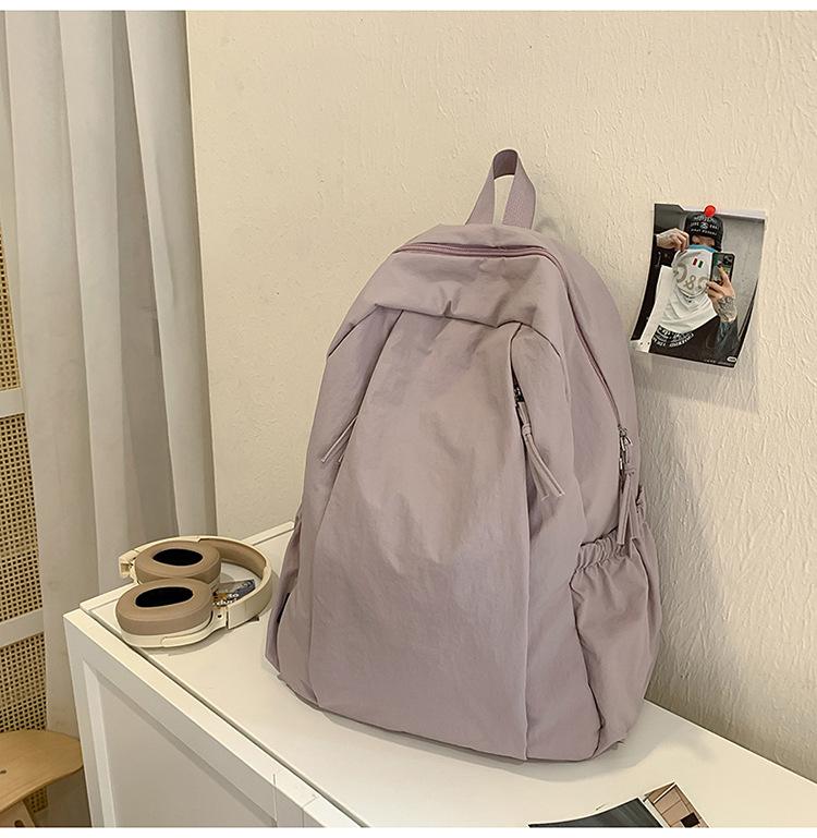 Schoolbag Korean ins Lazy Wind School Bag Female Solid Color Versatile Travel Lightweight Backpack College Student Class Leisure Backpack