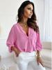 Women's Simple Loose Half-open Collar Single-breasted Long-sleeve Solid Color Shirt