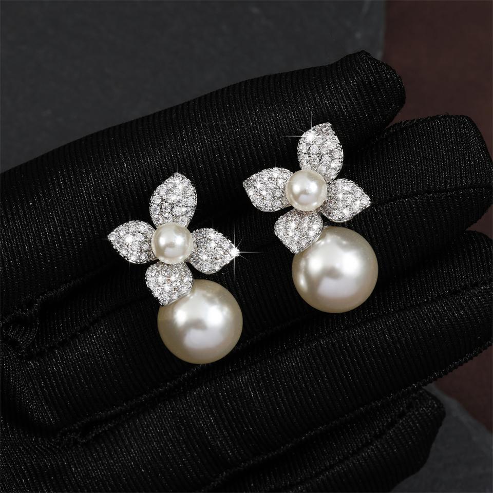 ZAKOL Elegant Micro Paved Zirconia Imitation Zircon Dangle Earrings for Women Sliver Gold Color Bride Wedding Accessories